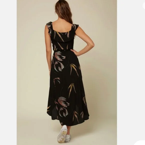 O'Neill Alana black MIDI wrap dress size medium - Picture 3 of 8